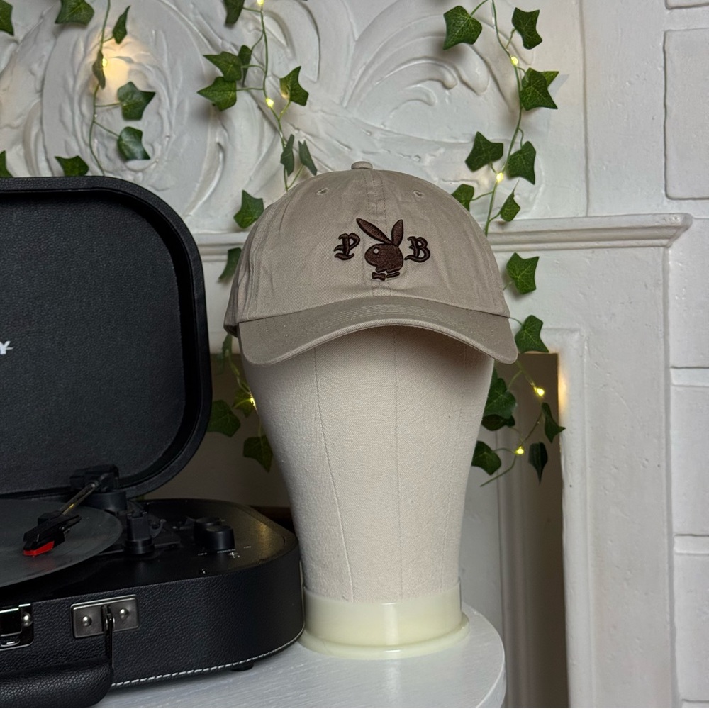 Playboy Bunny PB Logo Dad Hat Cap Beige Brown Adjustable Strapback OSFM